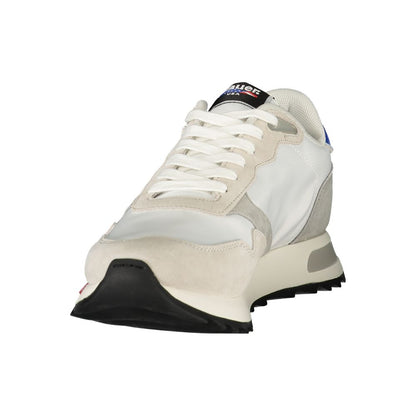 Athletic Sneakers by Blauer for men in polyester & polyurethane blue, gray & white showcases a architectural silhouette, artfully capturing the essence of the Aren Men's Athletic Polyester & Polyurethane Sneakers with its signature architectural athletic style construction.