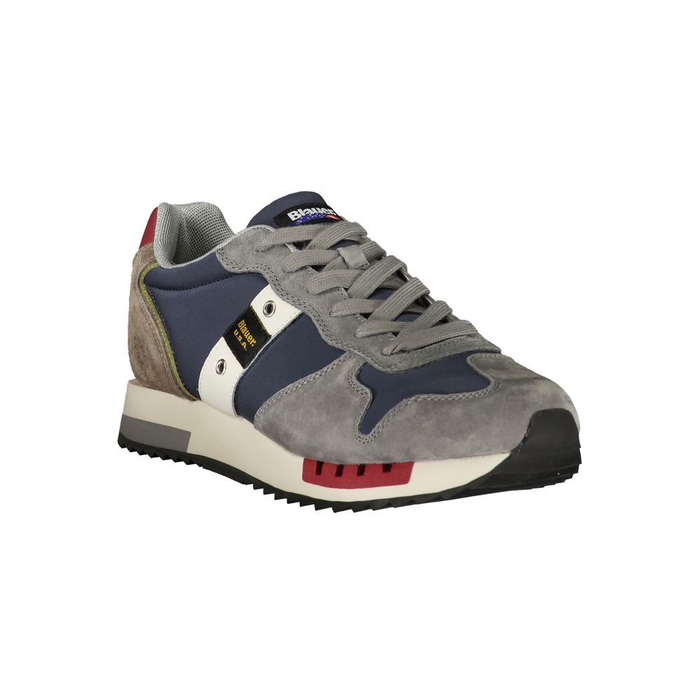 Athletic Sneakers by Blauer for men in polyester polyurethane leather blue, bordeaux & brown features an architectural silhouette, showcasing the premium athletic style of the Men's Athletic Polyester Polyurethane Leather Sneakers with an architectural finish.