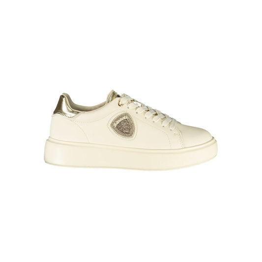 Sneakers by Blauer for women in polyester polyurethane leather beige & gold presents a sumptuous silhouette, artfully capturing the essence of the The Blend Women's Low-Top Polyester Polyurethane Leather Sneakers with its sumptuous low-top style design.