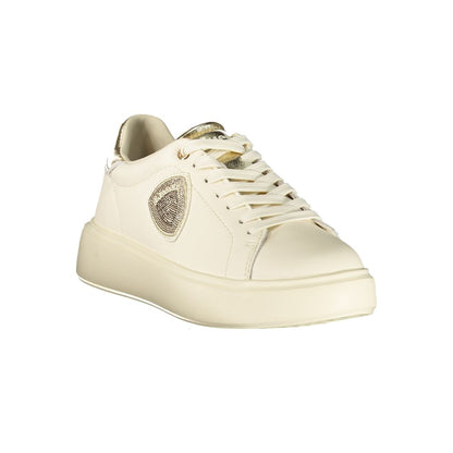 Sneakers by Blauer for women in polyester polyurethane leather beige & gold features an opulent silhouette from the The Blend Women's Low-Top Polyester Polyurethane Leather Sneakers collection, showcasing a signature low-top style with an opulent finish.
