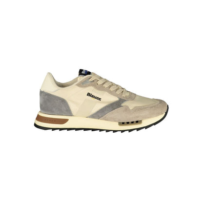Athletic Sneakers by Blauer for men in polyester & polyurethane beige & gray showcases an impeccable silhouette, defined by an impeccable athletic style design that perfectly captures the essence of the Men's Athletic Polyester & Polyurethane Sneakers.