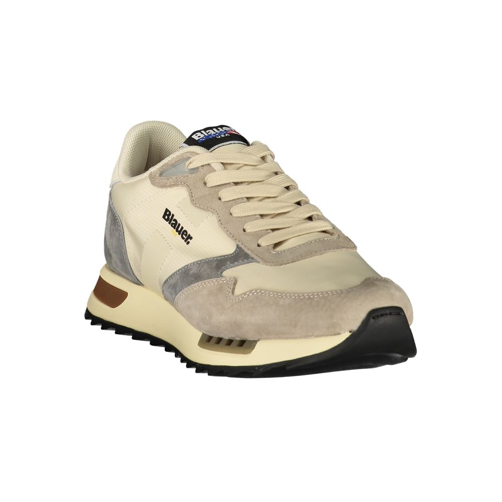 Athletic Sneakers by Blauer for men in polyester & polyurethane beige & gray presents a sleek silhouette, perfectly capturing the athletic style essence of Men's Athletic Polyester & Polyurethane Sneakers with its sleek design and premium finish.