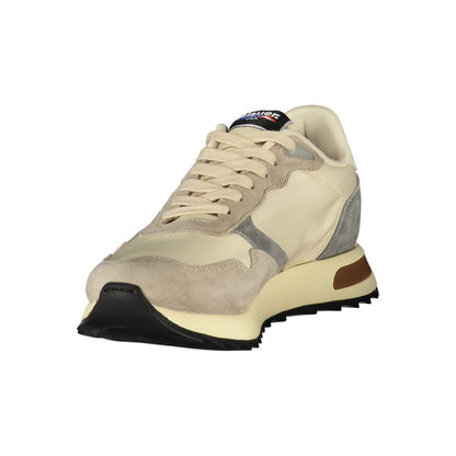 Athletic Sneakers by Blauer for men in polyester & polyurethane beige & gray features an architectural silhouette, showcasing the premium athletic style of the Men's Athletic Polyester & Polyurethane Sneakers with an architectural finish.