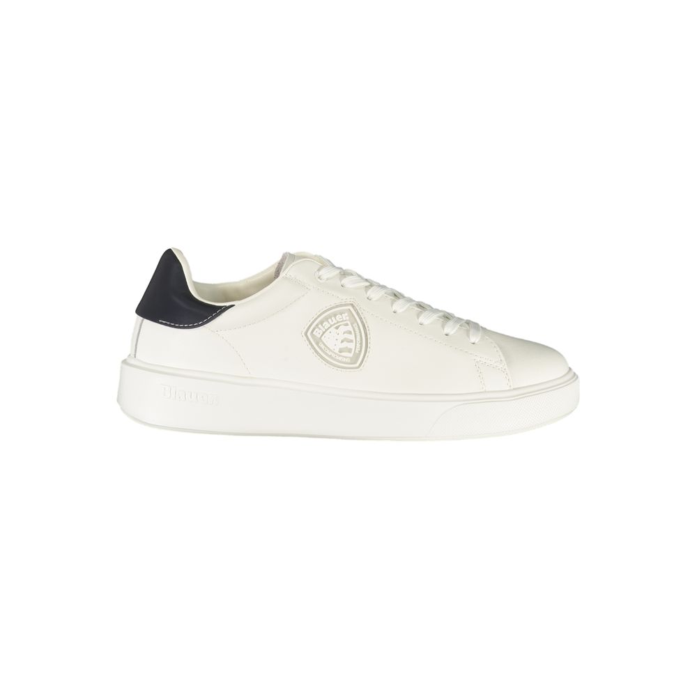 Sneakers by Blauer for men in polyester polyurethane leather blue & white presents a sumptuous silhouette, artfully capturing the essence of the Men's Low-Top Polyester Polyurethane Leather Sneakers with its sumptuous low-top style design.