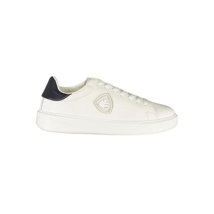 Sneakers by Blauer for men in polyester polyurethane leather blue & white presents a sumptuous silhouette, artfully capturing the essence of the Men's Low-Top Polyester Polyurethane Leather Sneakers with its sumptuous low-top style design.