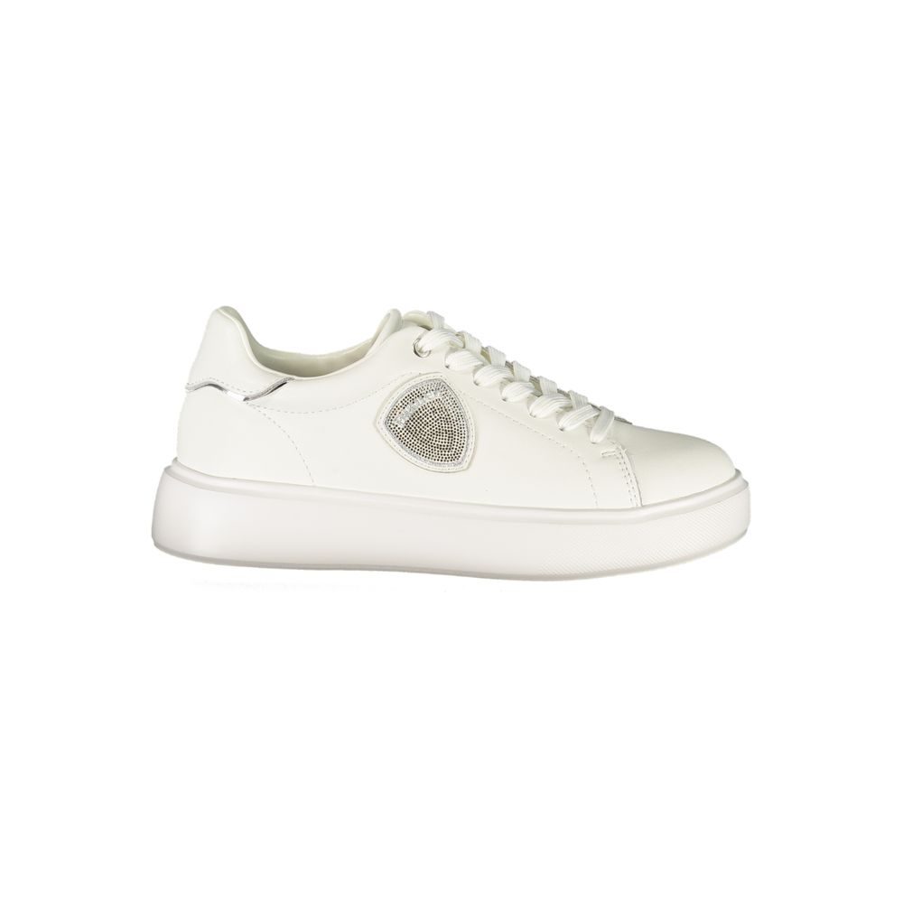 Sneakers by Blauer for women in polyester polyurethane leather blue, silver & white features an sumptuous silhouette, showcasing the premium Women's Low-Top Polyester Polyurethane Leather Sneakers in a sumptuous low-top style that offers a sumptuous finish for refined style.