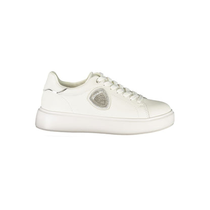 Sneakers by Blauer for women in polyester polyurethane leather blue, silver & white features an sumptuous silhouette, showcasing the premium Women's Low-Top Polyester Polyurethane Leather Sneakers in a sumptuous low-top style that offers a sumptuous finish for refined style.