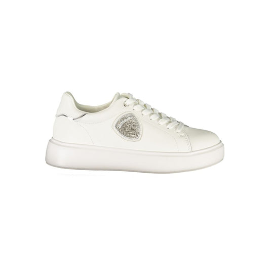 Sneakers by Blauer for women in polyester polyurethane leather blue, silver & white features an sumptuous silhouette, showcasing the premium Women's Low-Top Polyester Polyurethane Leather Sneakers in a sumptuous low-top style that offers a sumptuous finish for refined style.