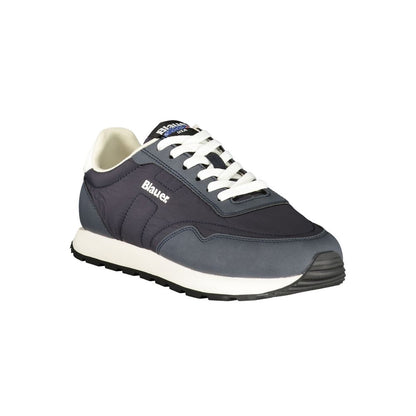 Athletic Sneakers by Blauer for men in polyester & polyurethane blue, white, signature & print features an stately silhouette, showcasing the signature athletic style of the Men's Athletic Polyester & Polyurethane Sneakers collection with a truly stately finish.
