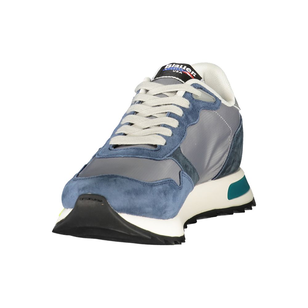 Athletic Sneakers by Blauer for men in polyester & polyurethane blue & gray showcases a architectural silhouette, artfully capturing the essence of the Men's Athletic Polyester & Polyurethane Sneakers with its signature architectural athletic style construction.