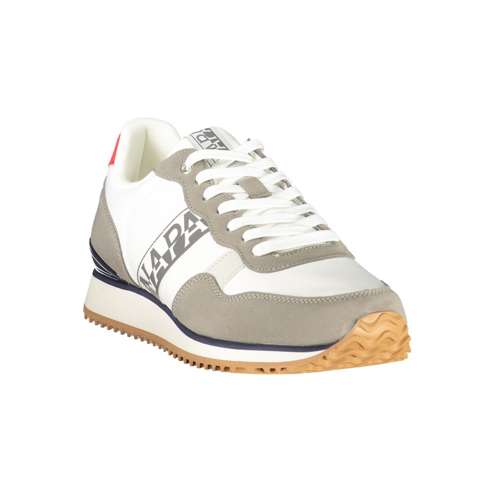 Athletic Sneakers by Napapijri for men in polyester blue, gray, red & print presents a sleek silhouette, perfectly capturing the athletic style essence of Men's Athletic Polyester Sneakers with its sleek design and premium finish.