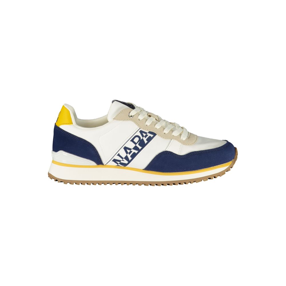 Athletic Sneakers by Napapijri for men in polyester blue, ocher & print showcases an impeccable silhouette, defined by an impeccable athletic style design that perfectly captures the essence of the Men's Athletic Polyester Sneakers.