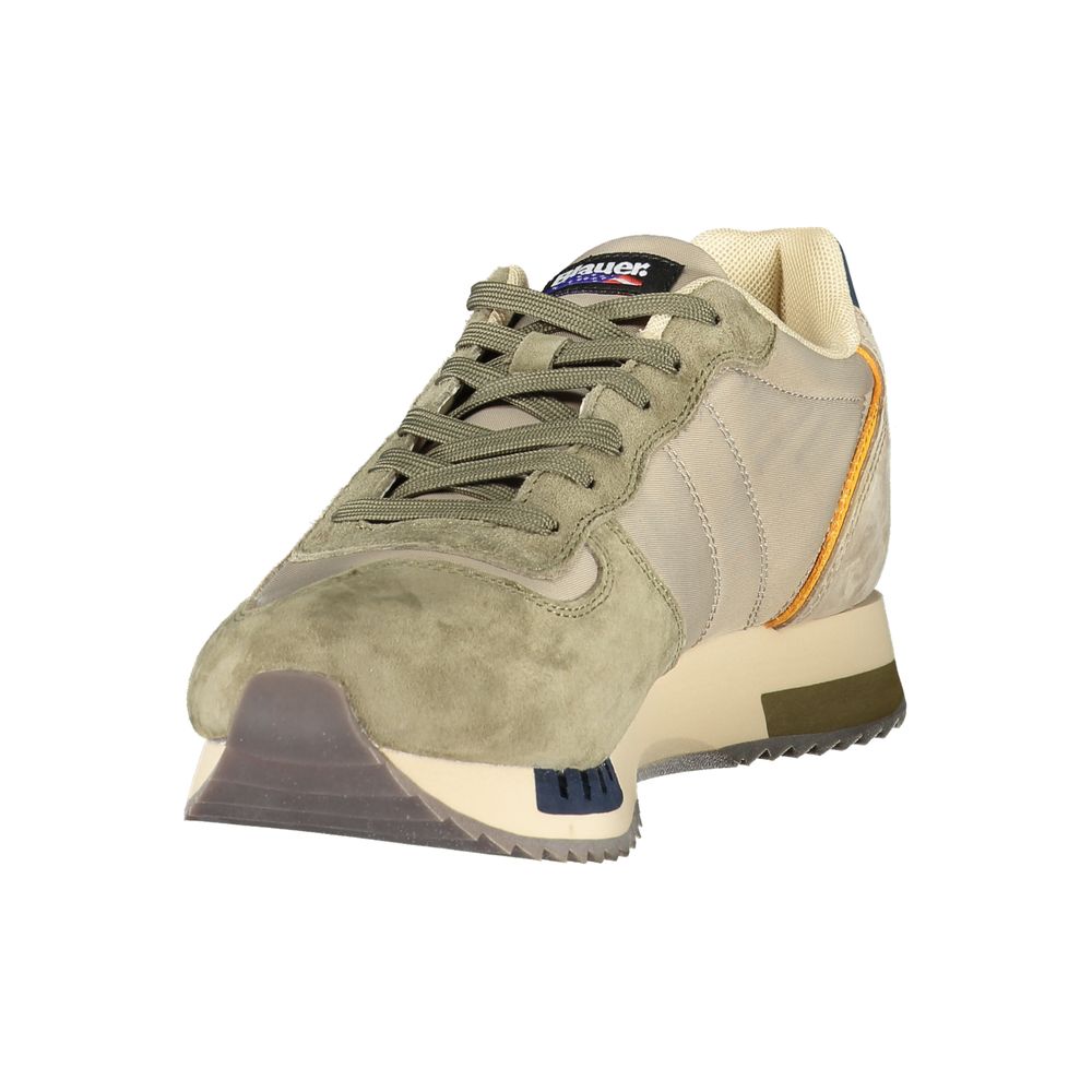 Athletic Sneakers by Blauer for men in polyester beige, blue & green showcases a architectural silhouette, artfully capturing the essence of the Men's Athletic Polyester Sneakers with its signature architectural athletic style construction.