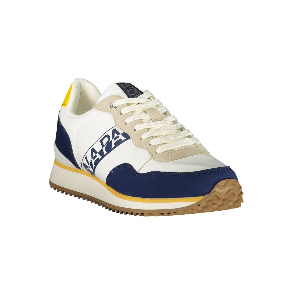 Athletic Sneakers by Napapijri for men in polyester blue, ocher & print presents a sleek silhouette, perfectly capturing the athletic style essence of Men's Athletic Polyester Sneakers with its sleek design and premium finish.