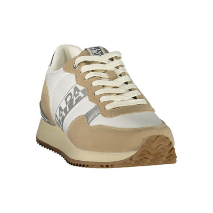Athletic Sneakers by Napapijri for women in polyester beige, blue, gray & print features an stately silhouette, showcasing the signature athletic style of the Women's Athletic Polyester Sneakers collection with a truly stately finish.