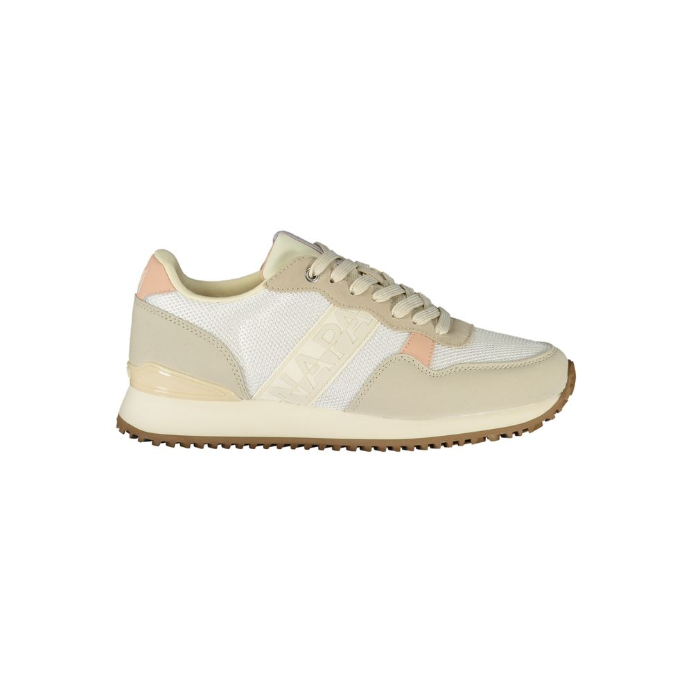 Athletic Sneakers by Napapijri for women in polyester beige, blue, pink & print features an stately silhouette, showcasing the signature athletic style of the Women's Athletic Polyester Sneakers collection with a truly stately finish.
