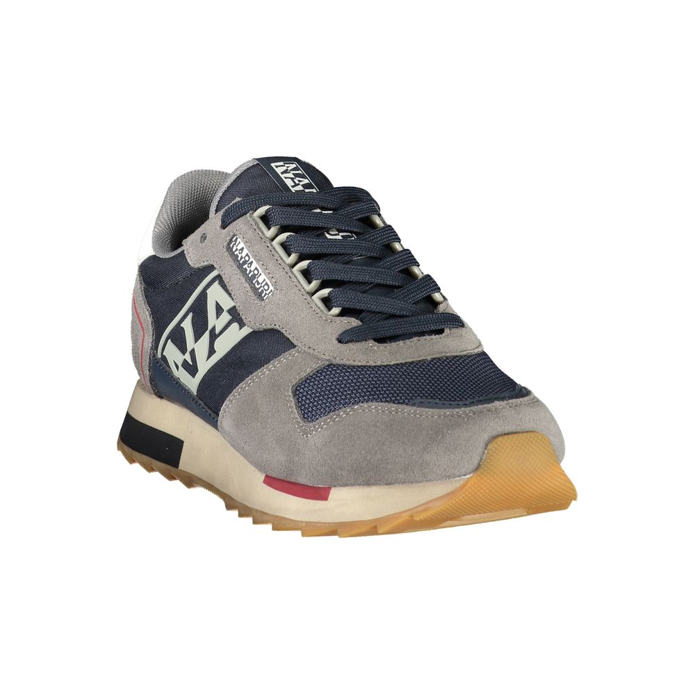 Athletic Sneakers by Napapijri for men in polyester blue, gray, red & print showcases a architectural silhouette, artfully capturing the essence of the Men's Athletic Polyester Sneakers with its signature architectural athletic style construction.
