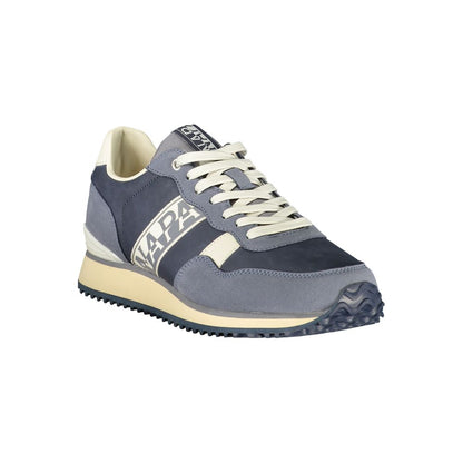 Athletic Sneakers by Napapijri for men in polyester blue, gray & print features an architectural silhouette from the Men's Athletic Polyester Sneakers collection, showcasing a architectural athletic style for a architectural look.