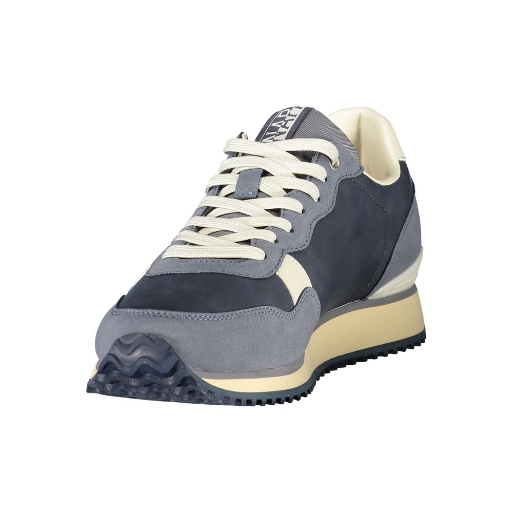 Athletic Sneakers by Napapijri for men in polyester blue, gray & print showcases a architectural silhouette, artfully capturing the essence of the Men's Athletic Polyester Sneakers with its signature architectural athletic style construction.