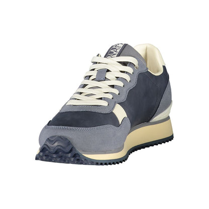 Athletic Sneakers by Napapijri for men in polyester blue, gray & print showcases a architectural silhouette, artfully capturing the essence of the Men's Athletic Polyester Sneakers with its signature architectural athletic style construction.
