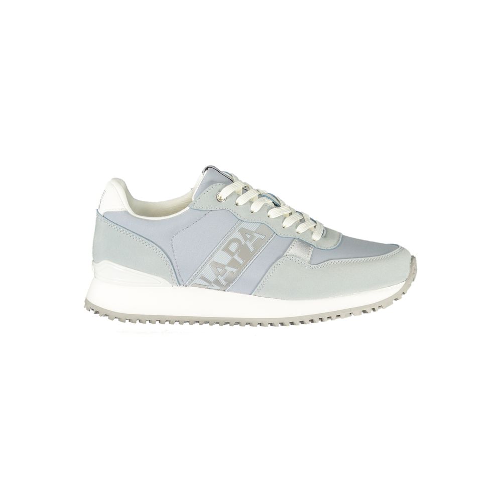 Athletic Sneakers by Napapijri for women in polyester blue, white & print showcases a architectural silhouette, artfully capturing the essence of the Women's Athletic Polyester Sneakers with its signature architectural athletic style construction.