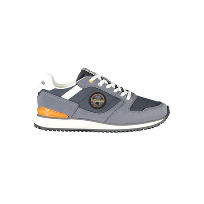 Athletic Sneakers by Napapijri for men in polyester denim blue & print presents a sleek silhouette, perfectly capturing the athletic style essence of Men's Athletic Polyester Denim Sneakers with its sleek design and premium finish.