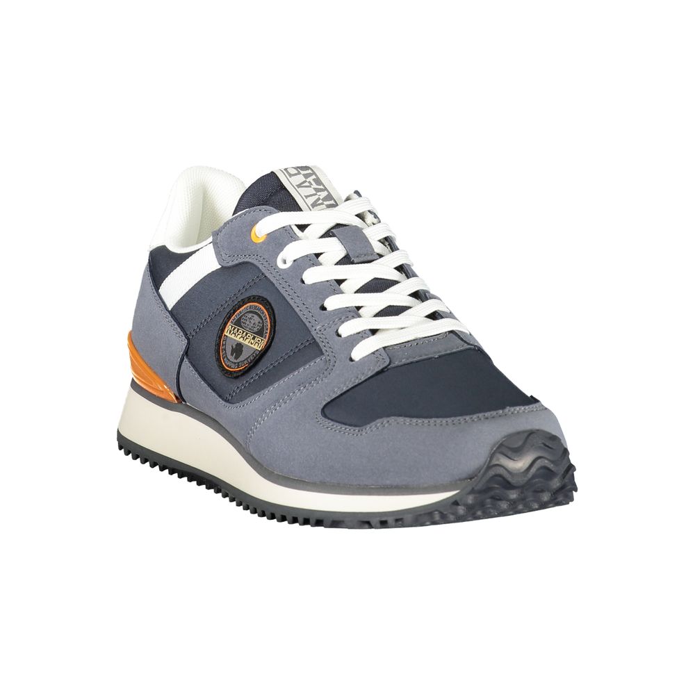 Athletic Sneakers by Napapijri for men in polyester denim blue & print showcases an impeccable silhouette, defined by an impeccable athletic style design that perfectly captures the essence of the Men's Athletic Polyester Denim Sneakers.