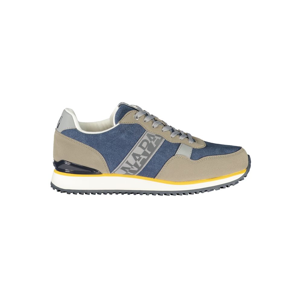 Athletic Sneakers by Napapijri for men in polyester blue, gray, ocher & print showcases an impeccable silhouette, defined by an impeccable athletic style design that perfectly captures the essence of the Men's Athletic Polyester Sneakers.