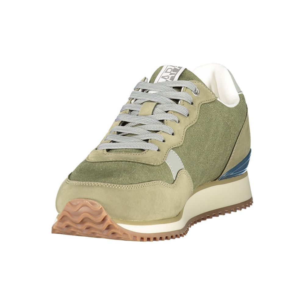 Athletic Sneakers by Napapijri for men in polyester blue, green & print features an stately silhouette, showcasing the signature athletic style of the Men's Athletic Polyester Sneakers collection with a truly stately finish.