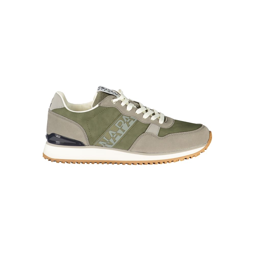 Athletic Sneakers by Napapijri for men in polyester gray, green & print presents a sleek silhouette, perfectly capturing the athletic style essence of Men's Athletic Polyester Sneakers with its sleek design and premium finish.