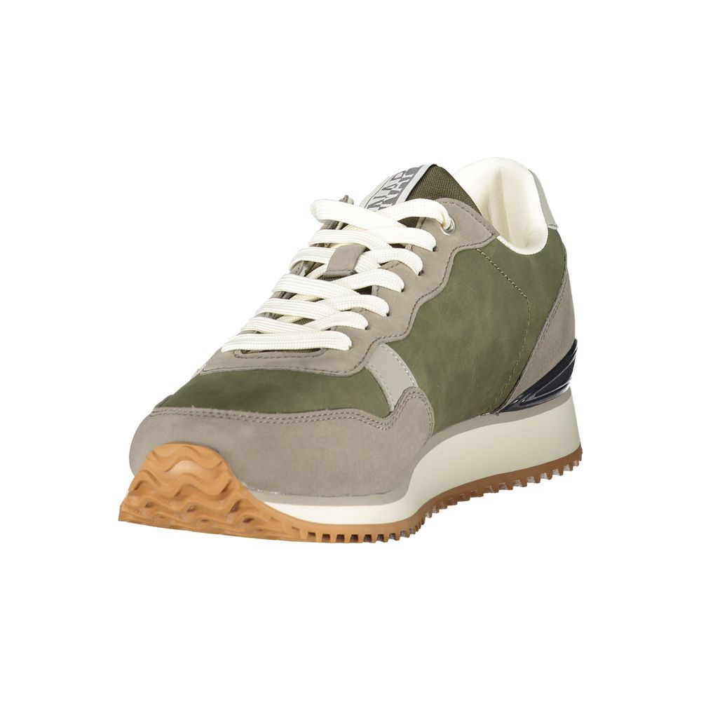 Athletic Sneakers by Napapijri for men in polyester gray, green & print features an stately silhouette, showcasing the signature athletic style of the Men's Athletic Polyester Sneakers collection with a truly stately finish.