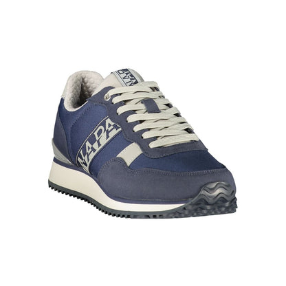 Athletic Sneakers by Napapijri for men in polyester blue, gray & print features an stately silhouette, showcasing the signature athletic style of the Men's Athletic Polyester Sneakers collection with a truly stately finish.