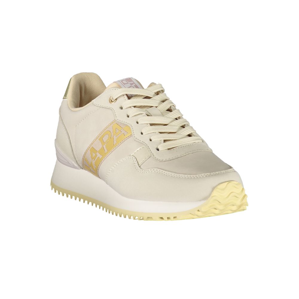Athletic Sneakers by Napapijri for women in polyester gold, pink & print showcases an impeccable silhouette, defined by an impeccable athletic style design that perfectly captures the essence of the Women's Athletic Polyester Sneakers.