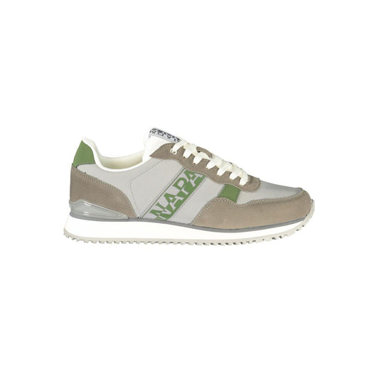 Athletic Sneakers by Napapijri for men in polyester gray, green & print features an stately silhouette, showcasing the signature athletic style of the Men's Athletic Polyester Sneakers collection with a truly stately finish.