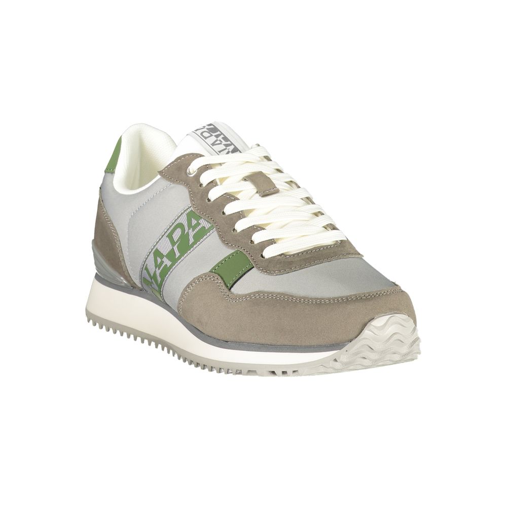 Athletic Sneakers by Napapijri for men in polyester gray, green & print showcases an impeccable silhouette, defined by an impeccable athletic style design that perfectly captures the essence of the Men's Athletic Polyester Sneakers.