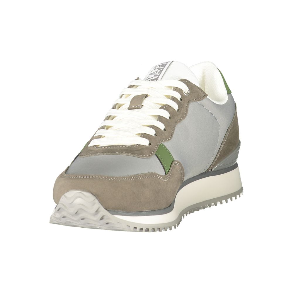 Athletic Sneakers by Napapijri for men in polyester gray, green & print presents a sleek silhouette, perfectly capturing the athletic style essence of Men's Athletic Polyester Sneakers with its sleek design and premium finish.