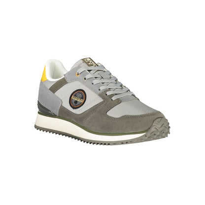 Athletic Sneakers by Napapijri for men in polyester gray & print features an stately silhouette, showcasing the signature athletic style of the Men's Athletic Polyester Sneakers collection with a truly stately finish.