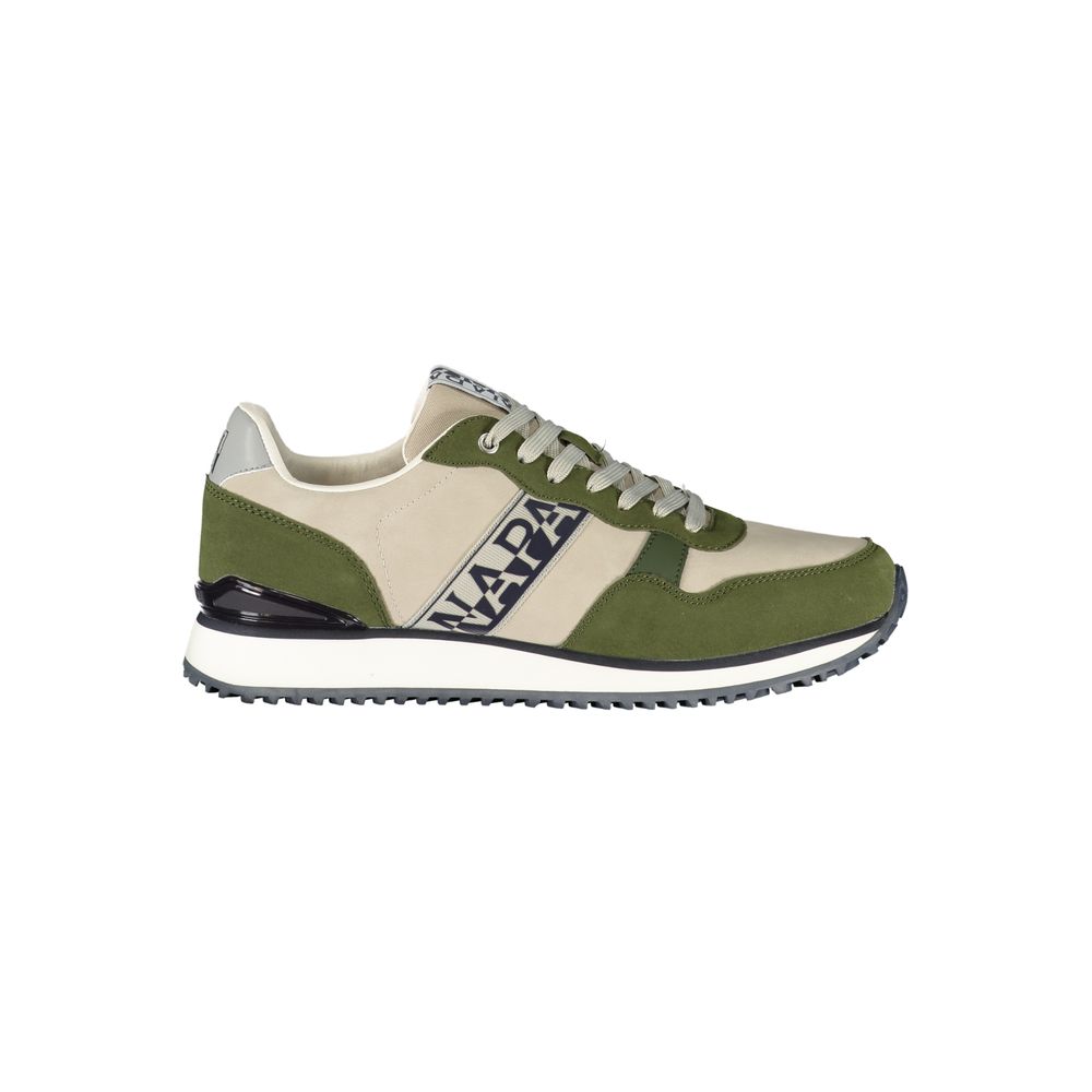 Athletic Sneakers by Napapijri for men in polyester beige, green & print presents a sleek silhouette, perfectly capturing the athletic style essence of Men's Athletic Polyester Sneakers with its sleek design and premium finish.