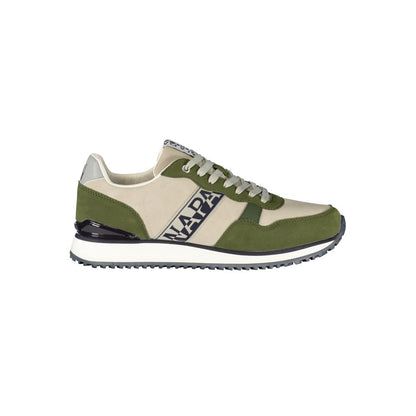 Athletic Sneakers by Napapijri for men in polyester beige, green & print presents a sleek silhouette, perfectly capturing the athletic style essence of Men's Athletic Polyester Sneakers with its sleek design and premium finish.