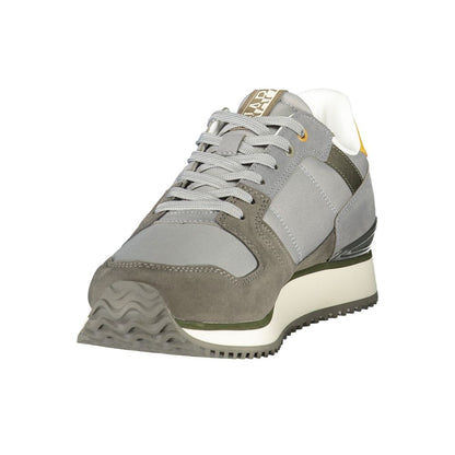 Athletic Sneakers by Napapijri for men in polyester gray & print presents a sleek silhouette, perfectly capturing the athletic style essence of Men's Athletic Polyester Sneakers with its sleek design and premium finish.