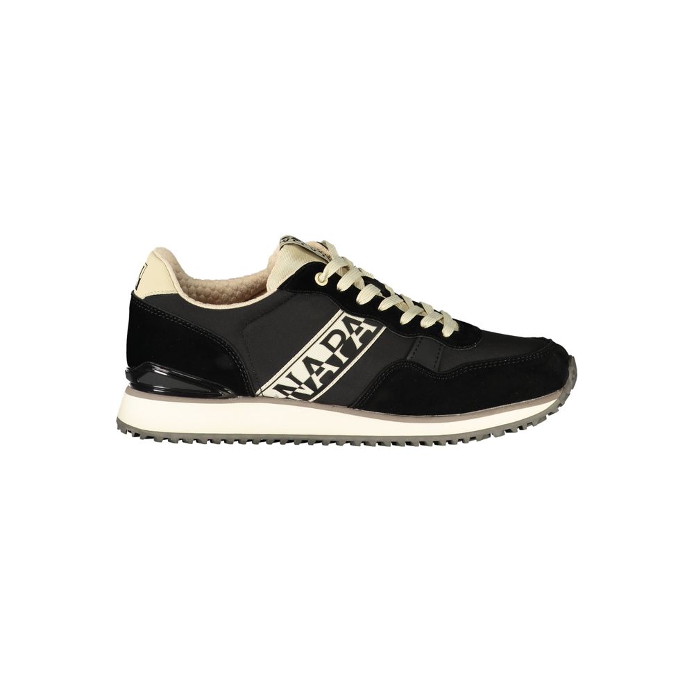 Athletic Sneakers by Napapijri for men in polyester beige, black & print presents a sleek silhouette, perfectly capturing the athletic style essence of Men's Athletic Polyester Sneakers with its sleek design and premium finish.
