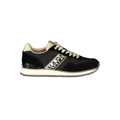 Athletic Sneakers by Napapijri for men in polyester beige, black & print presents a sleek silhouette, perfectly capturing the athletic style essence of Men's Athletic Polyester Sneakers with its sleek design and premium finish.
