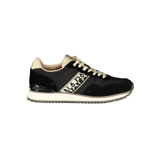Athletic Sneakers by Napapijri for men in polyester beige, black & print presents a sleek silhouette, perfectly capturing the athletic style essence of Men's Athletic Polyester Sneakers with its sleek design and premium finish.