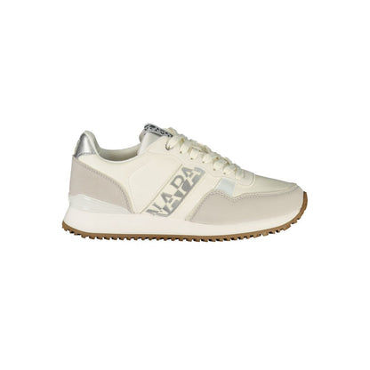 Athletic Sneakers by Napapijri for women in polyester blue, gray & print features an architectural silhouette from the Women's Athletic Polyester Sneakers collection, showcasing a architectural athletic style for a architectural look.