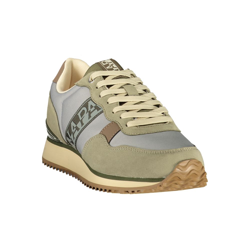 Athletic Sneakers by Napapijri for men in polyester blue, green & print features an stately silhouette, showcasing the signature athletic style of the Men's Athletic Polyester Sneakers collection with a truly stately finish.