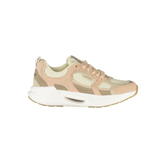 Athletic Sneakers by Twinset for women in polyester beige, pink & print features an architectural silhouette from the Women's Athletic Polyester Sneakers collection, showcasing a architectural athletic style for a architectural look.