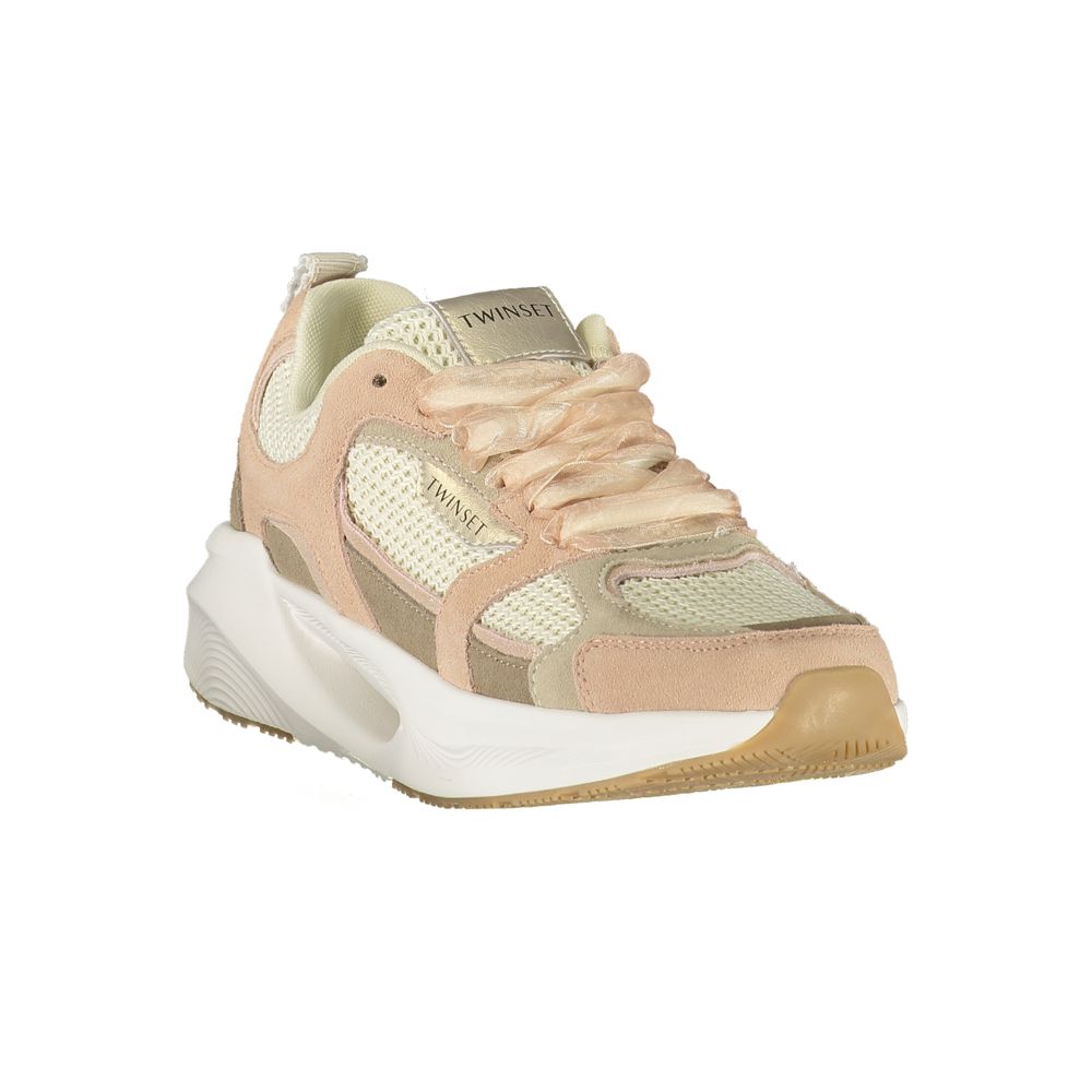 Athletic Sneakers by Twinset for women in polyester beige, pink & print showcases an impeccable silhouette, defined by an impeccable athletic style design that perfectly captures the essence of the Women's Athletic Polyester Sneakers.
