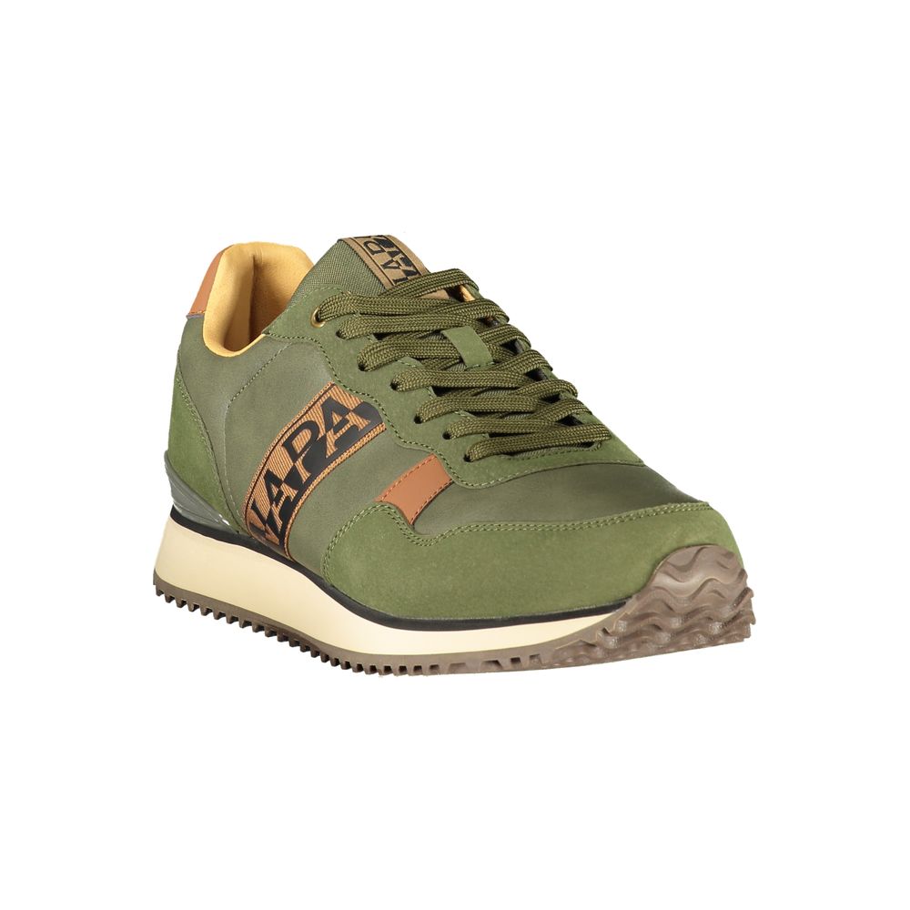 Athletic Sneakers by Napapijri for men in polyester brown, green & print features an stately silhouette, showcasing the signature athletic style of the Men's Athletic Polyester Sneakers collection with a truly stately finish.