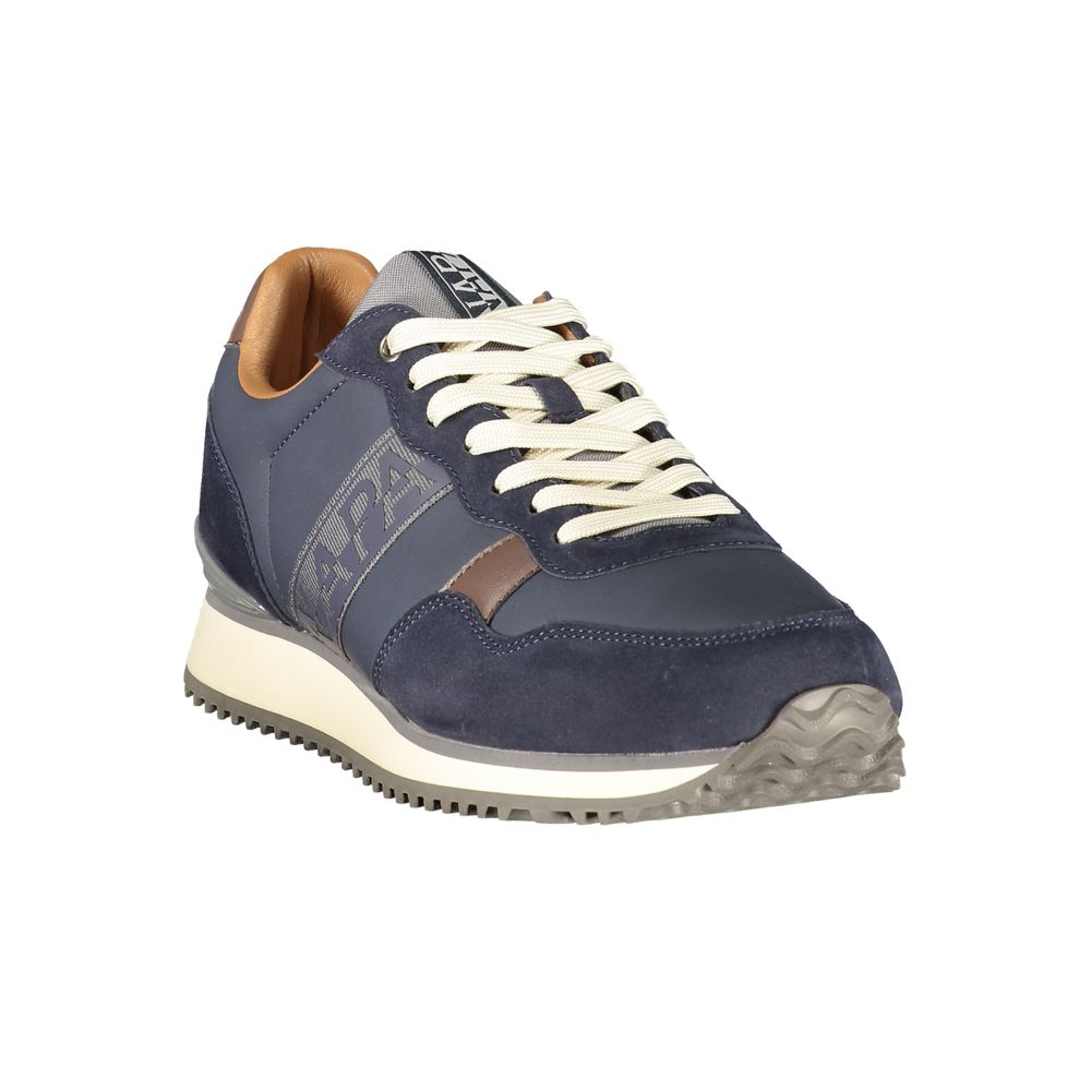 Athletic Sneakers by Napapijri for men in polyester & polyurethane blue, brown, gray, signature & print features an stately silhouette, showcasing the signature athletic style of the Men's Athletic Polyester & Polyurethane Sneakers collection with a truly stately finish.