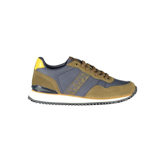 Athletic Sneakers by Napapijri for men in polyester & polyurethane blue, brown & ocher presents a sleek silhouette, perfectly capturing the athletic style essence of Men's Athletic Polyester & Polyurethane Sneakers with its sleek design and premium finish.